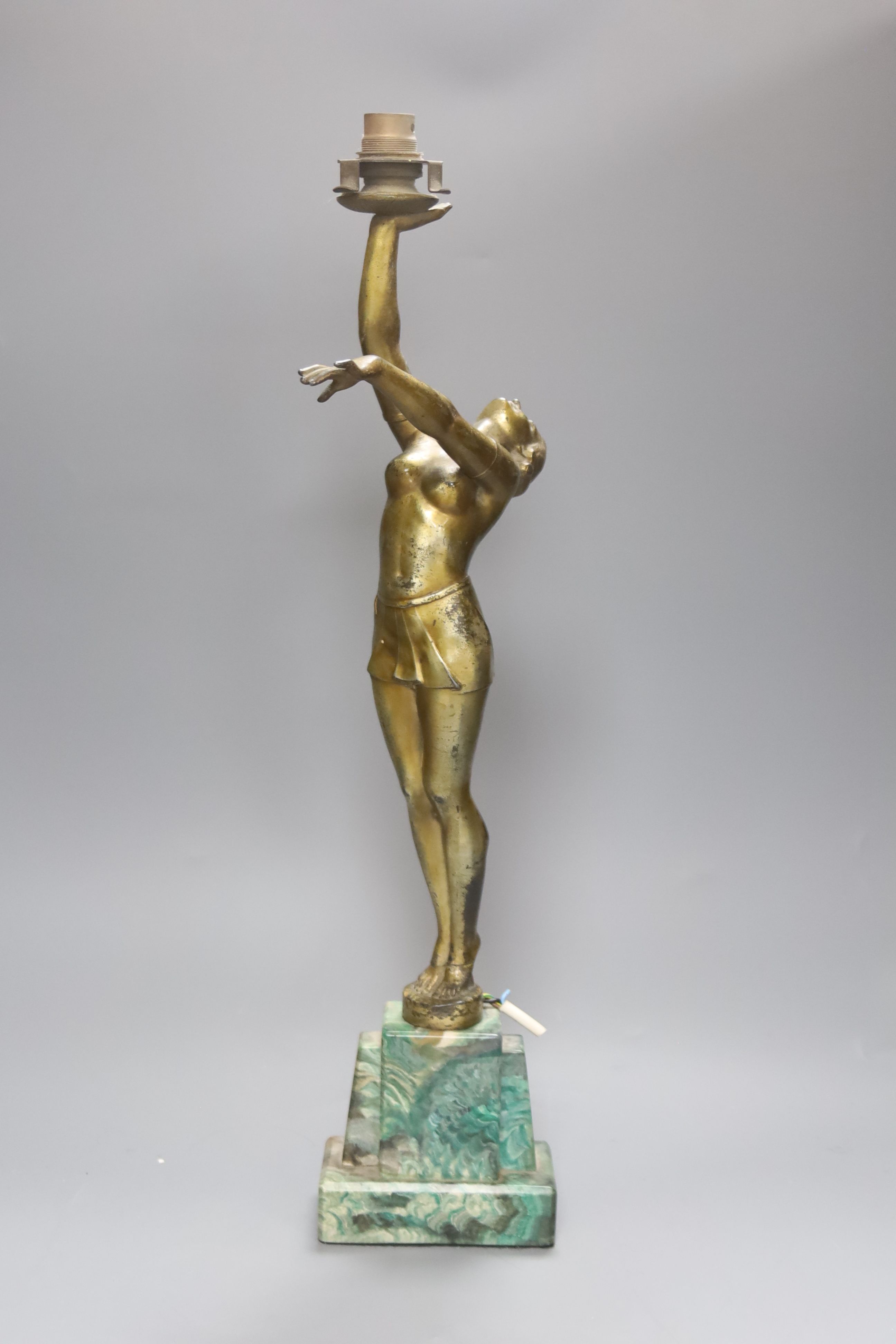 An Art Deco spelter figural table lamp, overall height 56cm